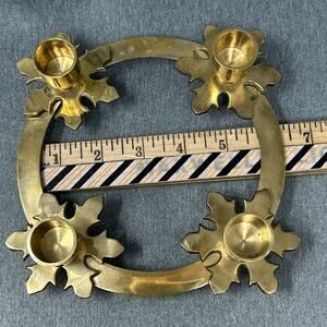 Brass Holly Leaf Candle Holder Ring 4 Socket Vintage Centerpiece